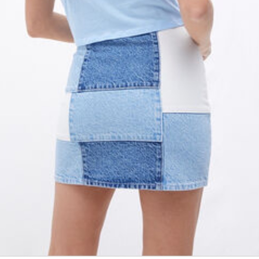 PacSun Two-Toned Mini Jean Skirt Patchwork Exposed Seams Cotton Denim Size 24 - Picture 6 of 16